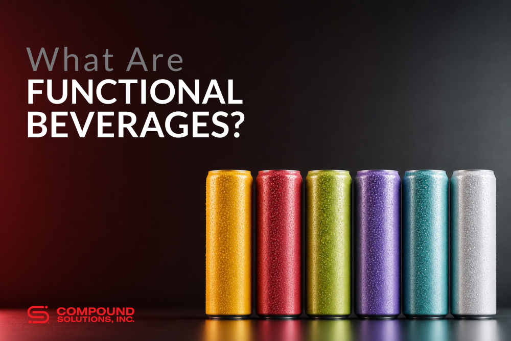 Assorted functional beverages showing energy, hydration, protein, gut health and sugar-free formulation categories